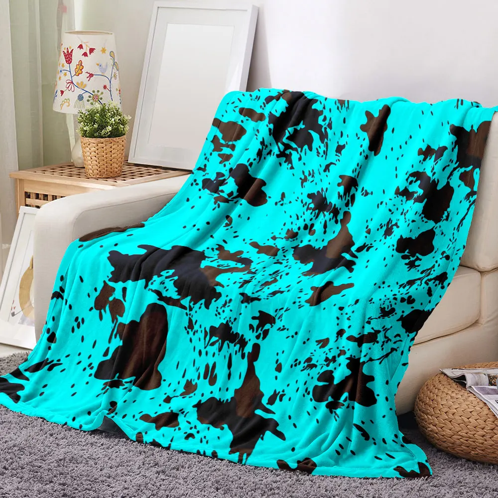 Turquoise Abstract Splatters Throw Blanket - Deep Brown & Black Blots Patterned Cozy Soft Blanket, Perfect for Home Decor, St