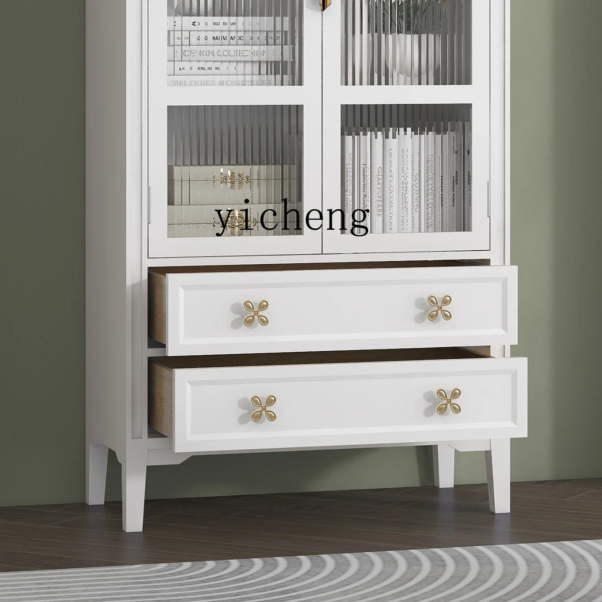 XL Minimalist White Bookcase Storage Combination Living Room Decorative Cabinet Two Door Locker