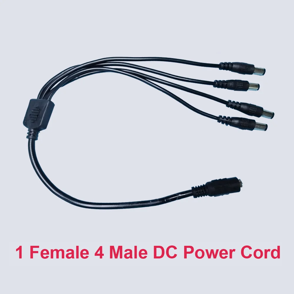5.5mm*2.1mm 1 Female to 2/4 Male Wire Plug DC Power Y Splitter Adapter Wire for Security CCTV Camera Router LED Modem