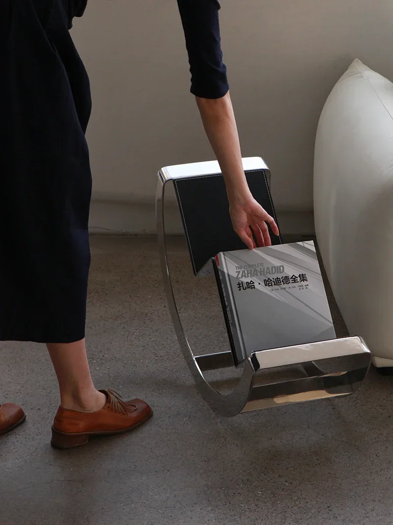 Étagère à livres et speen cuir avec dégager en acier inoxydable, balançoire, porte-inspirer, salon
