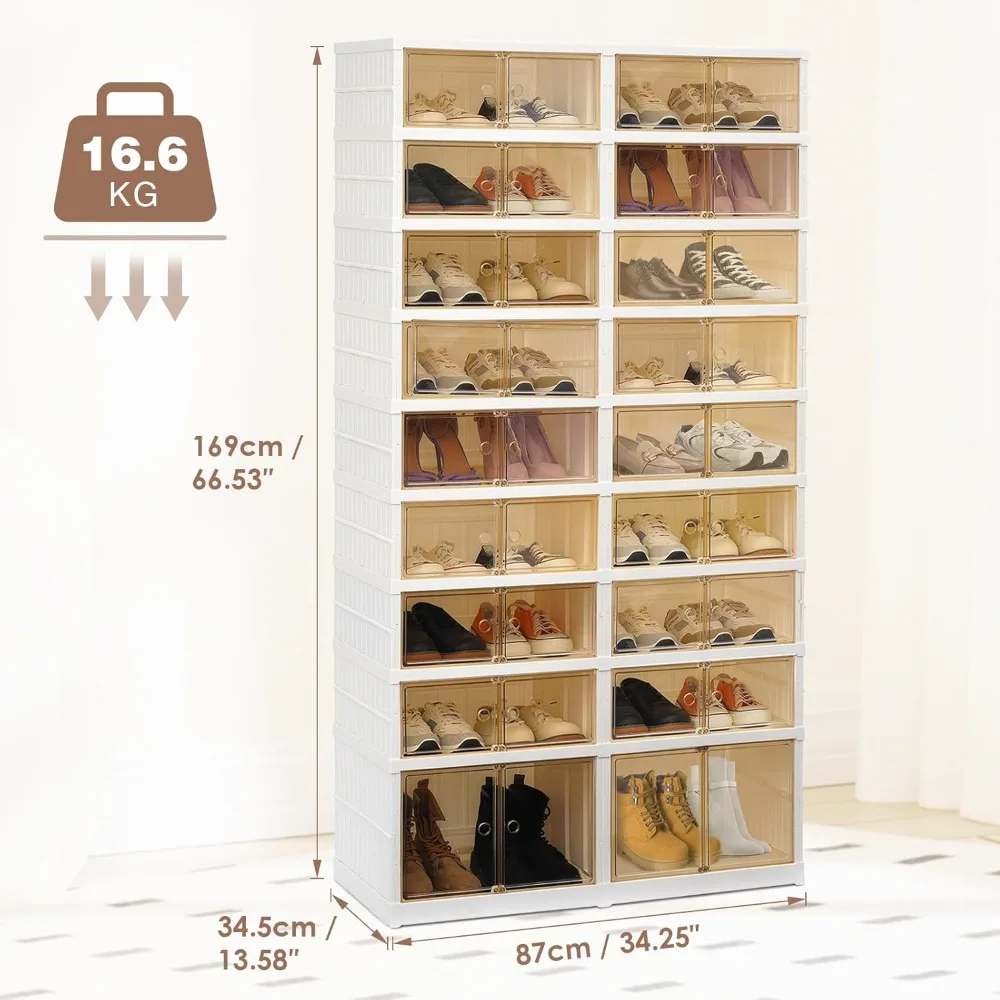 9 Tier Foldable Shoe Rack Organizer for Closet 36 Pairs,Collapsible Shoes Storage Box with Large Storage Containers