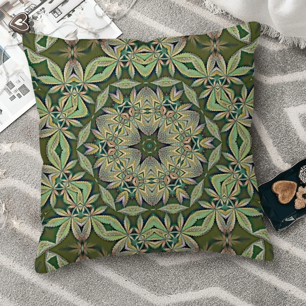 Chilled Mandala Weed Leaf Polyester Cushion Cover For Home Chair Decorative Soft