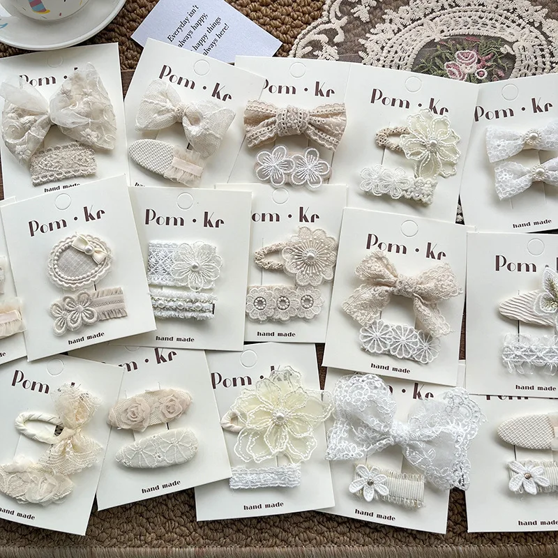 Kids Fabric Lace Flower Barrettes Baby Princess Hair Accessories Newborn White Hairpins Bow Hairclips Girls Birthday Gifts