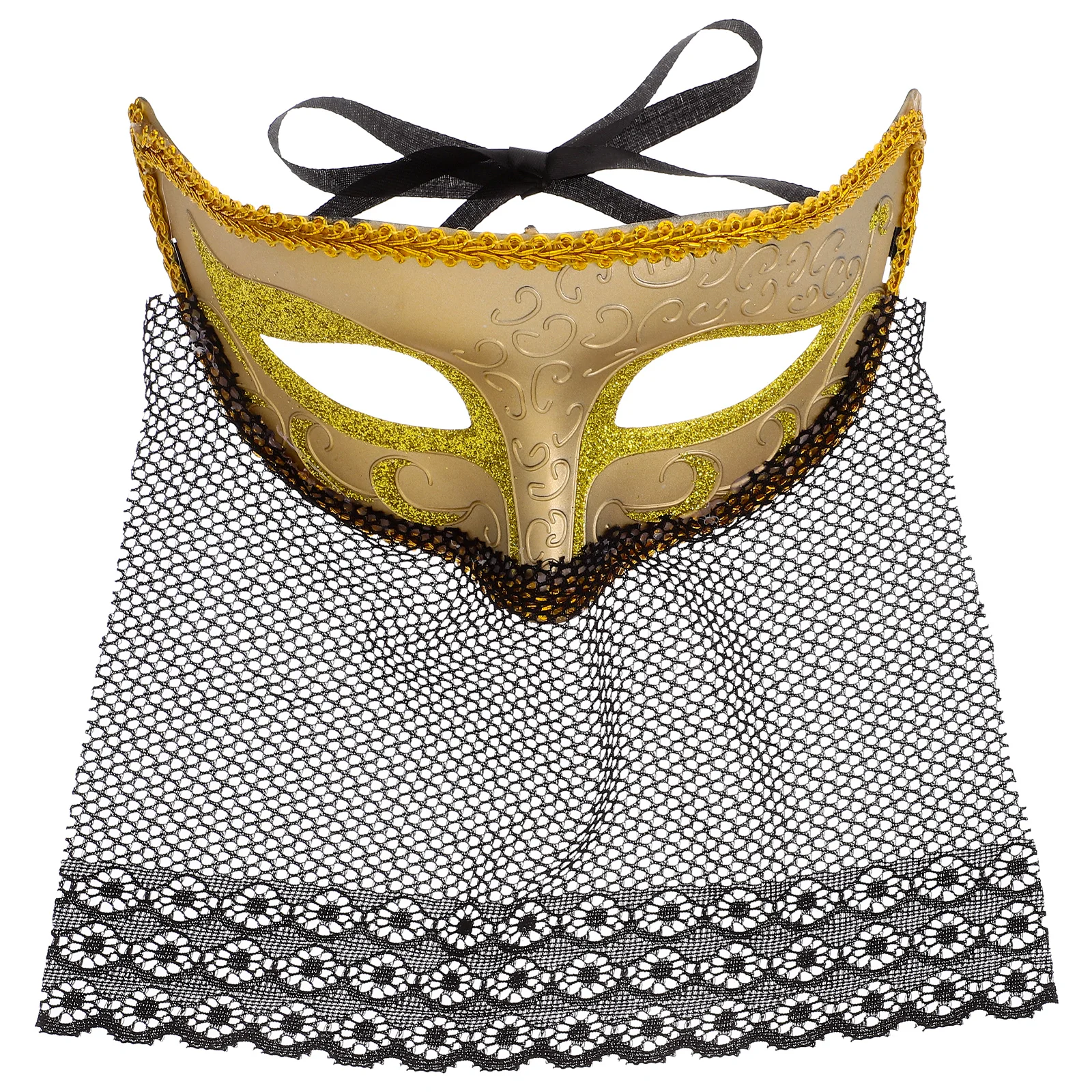 

Half Face Mask with Lace Veil Masquerade Masks Gras Halloween Plastic Festival Costume Eye Golden Vampire Demon