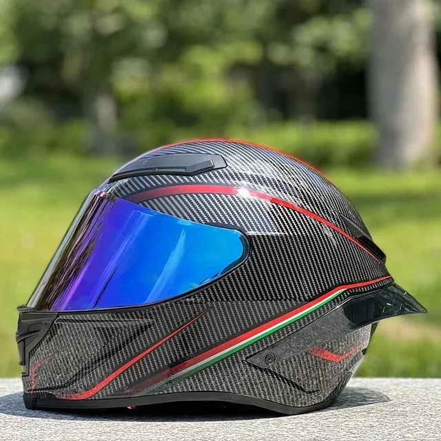 

Racing Season Safety Helmet Casco Casque Big Spoiler Men And Women Motorcycle Helmet Black Red Trajectory Helmet With Gold Visor