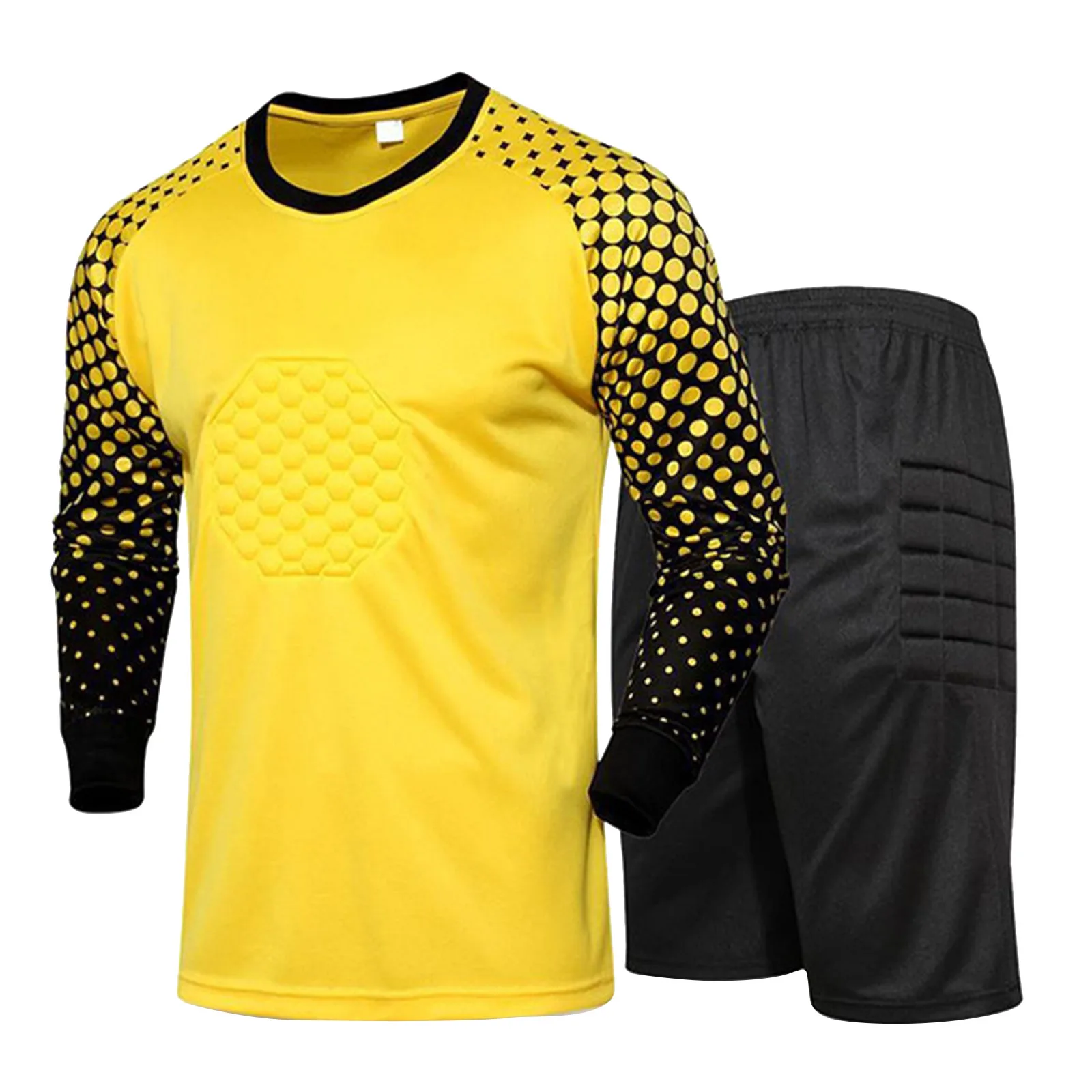 Mens Goalkeeper Sportsuit Long Sleeve Jersey Shirt And Shorts Set with Padded Chest And Thigh Uniform Breathable Quick Dry Suits