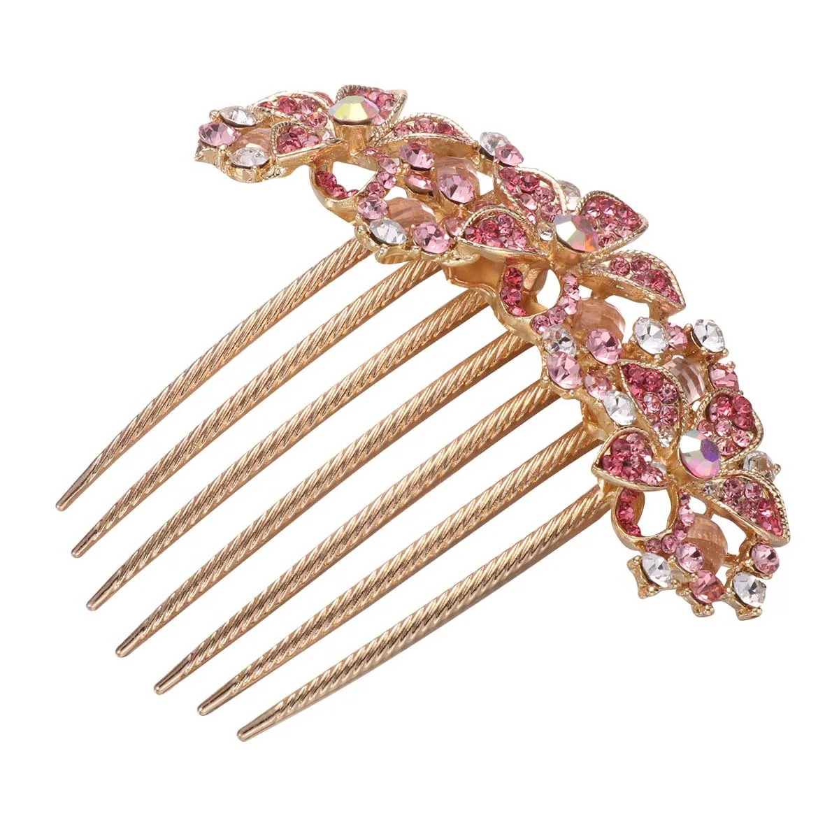 حجر الراين مشط الشعر الوردي كريستال أنيق دبوس الشعر حفل زفاف إكسسوارات الشعر النساء خوذة بريق حجر الراين غطاء الرأس #3