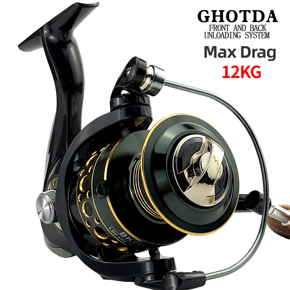 

Spinning Fishing Reel Metal Spool 12KG Max Drag Power 2000 3000 4000 5000 6000 7000 Coil with Fishing Alarm Sound Pesca