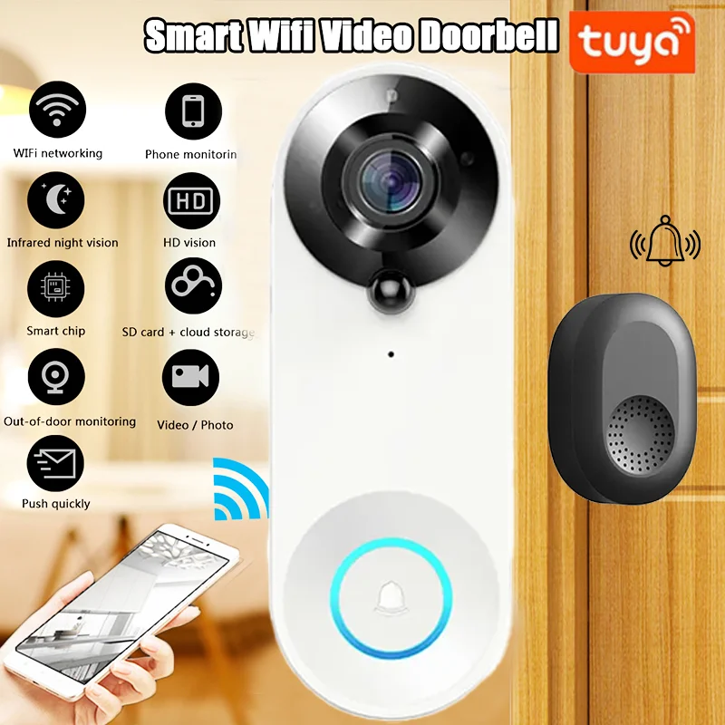 1080P Tuya Smart Video Doorbell Camera WiFi Video Intercom Door Bell Camera Two-Way Audio Works with Alexa Echo Show Home