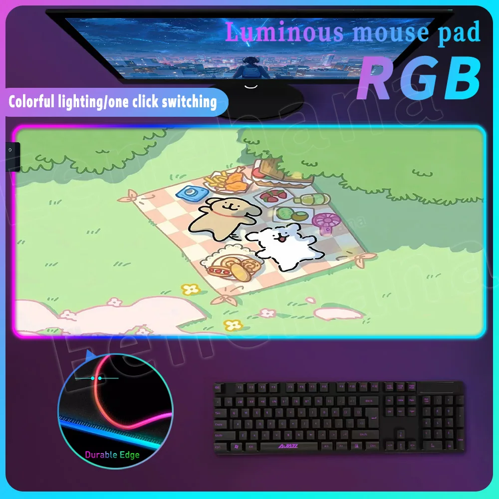RGB Cartoon Animation Puppy Rabbit Computer Laptop Gaming Mat PC Game Accessories Office Desk Mat Large Mouse Pad Yeston Fifine