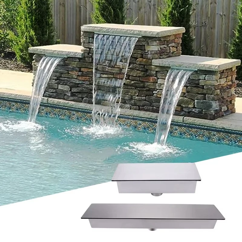 

Water Falls Stainless Steel Swimming Pool Waterfall 304SS Silent Overflow Weir Water Feature Installation