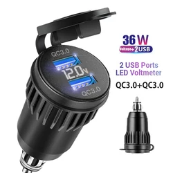 Cargador rápido USB Din a USB, toma de corriente QC 3,0 de 18W con voltímetro para motocicleta 12V-24V Ducati BMW