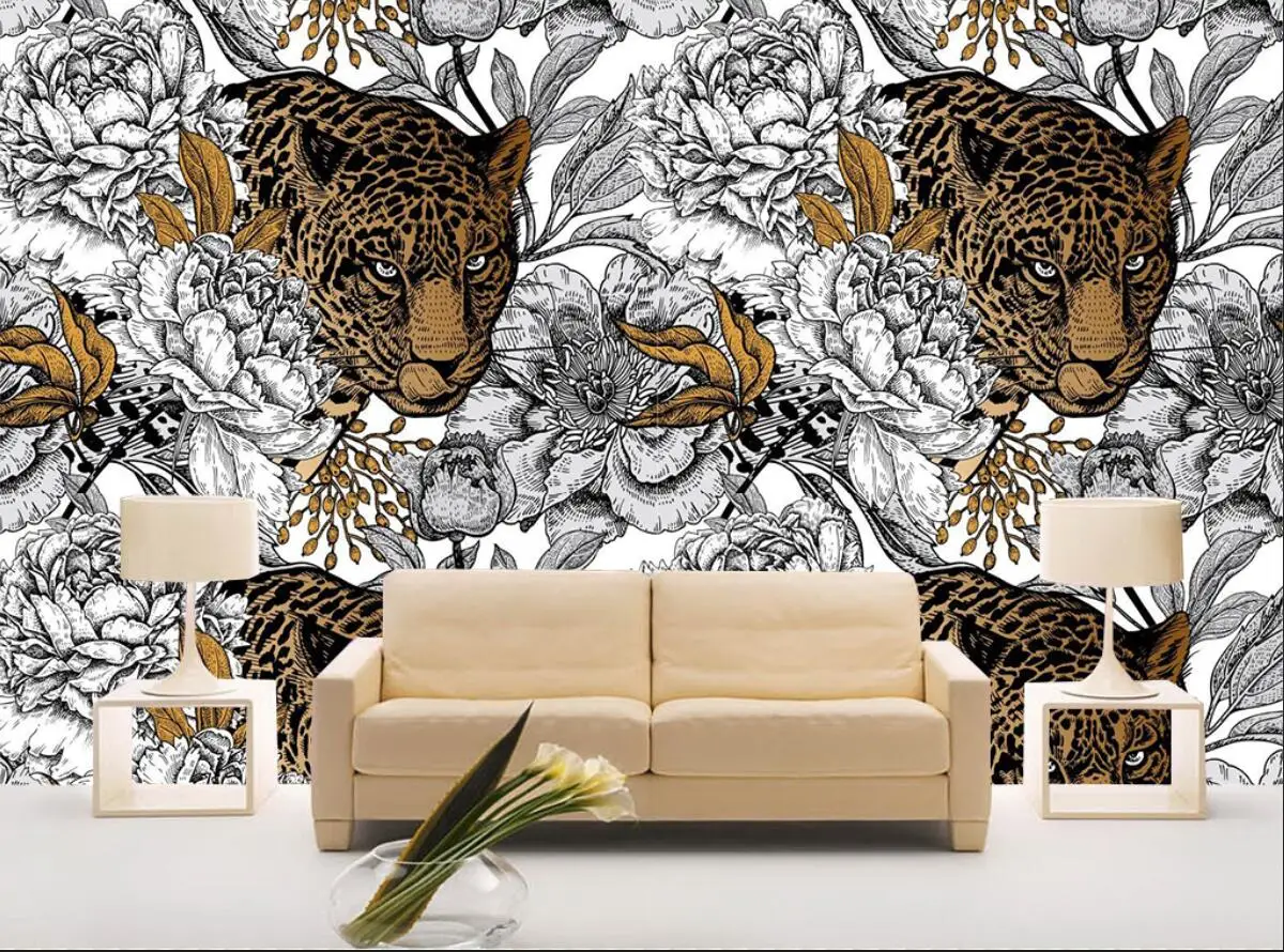 

Custom size wallpaper forest animal full-cover mural full-house flower animal decorative painting 3d wallpaper wall painting