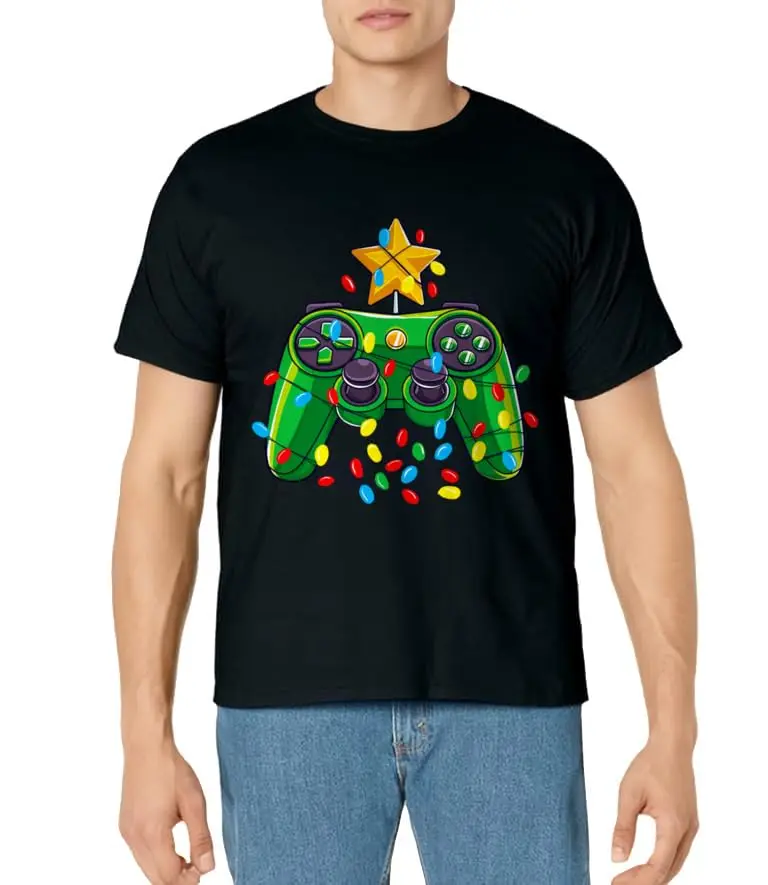 Video Game Controller Christmas Tree Lights Gamer Boys Kids T-Shirt