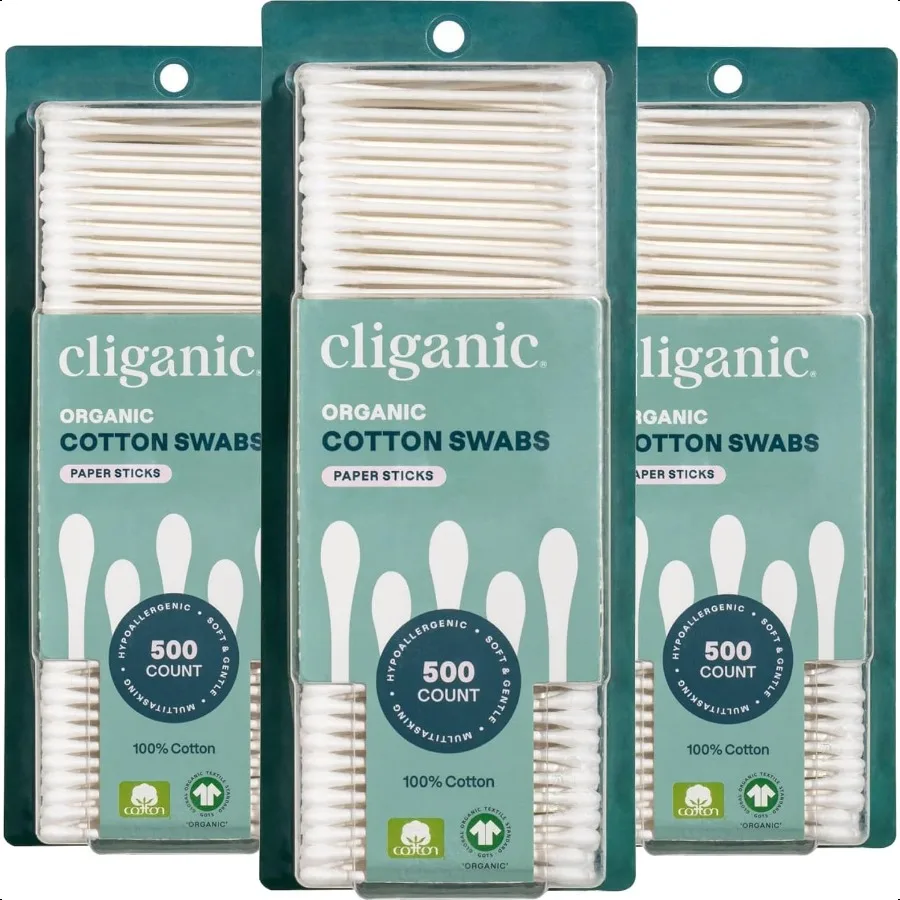 Cotonetes de algodão orgânico 1500 contagens 100 algodão natural puro cloro livre hipoalergênico macio absorvente botões