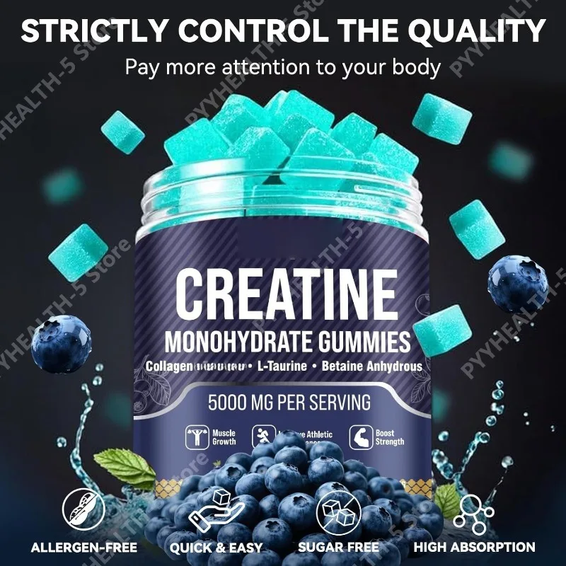 

Креатин моногидрат в форме жевательных конфет для мужчин и женщин, добавка с креатином моногидратом для роста мышц, силы и энергии.