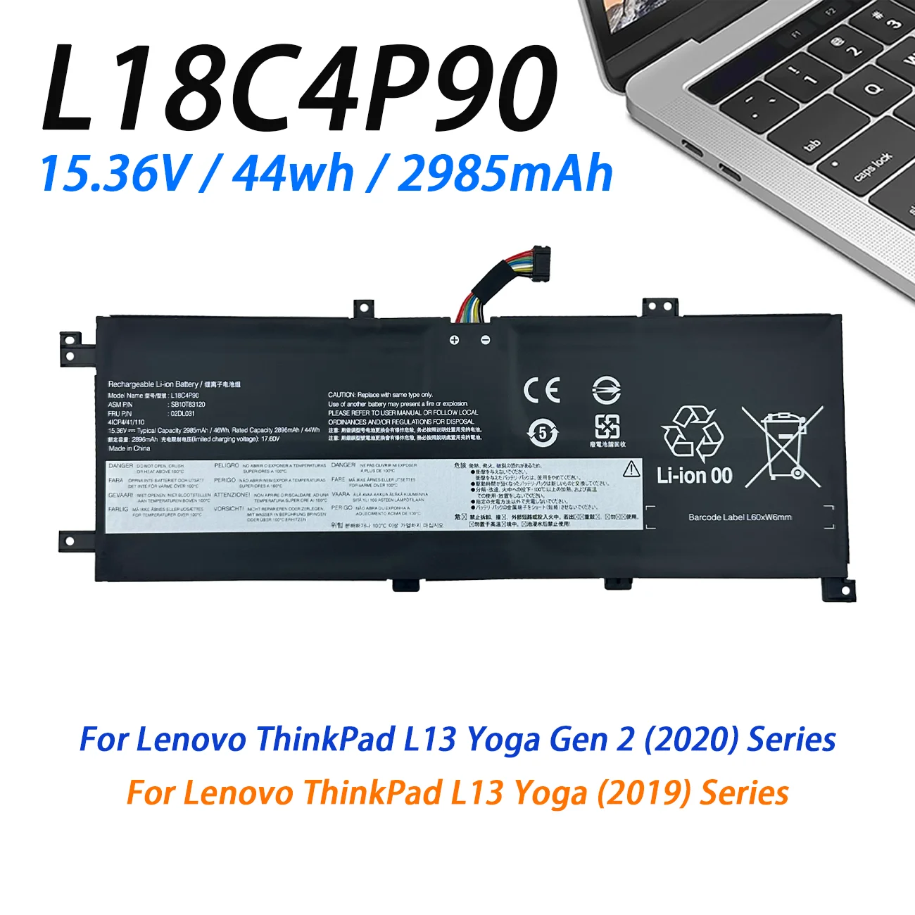 NEW L18C4P90 L18M4P90 Battery For Lenovo ThinkPad L13 Yoga 20R6S00800 Legion 7-16ACHg6 SB10T83120 5B10W13934 46Wh