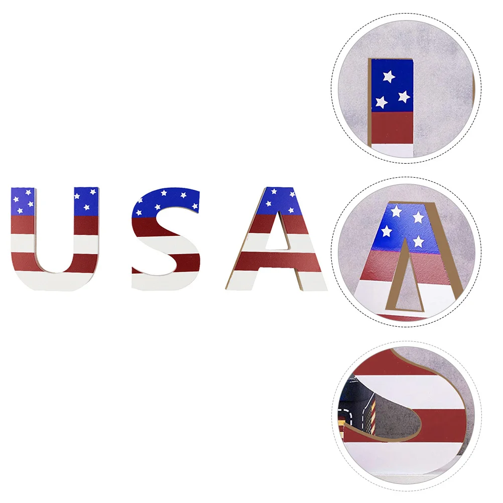 

3Pcs Wooden Letters Independence Day Decor Patriotic Wooden Plaques 4th of July Home Decoration Indoor Outdoor