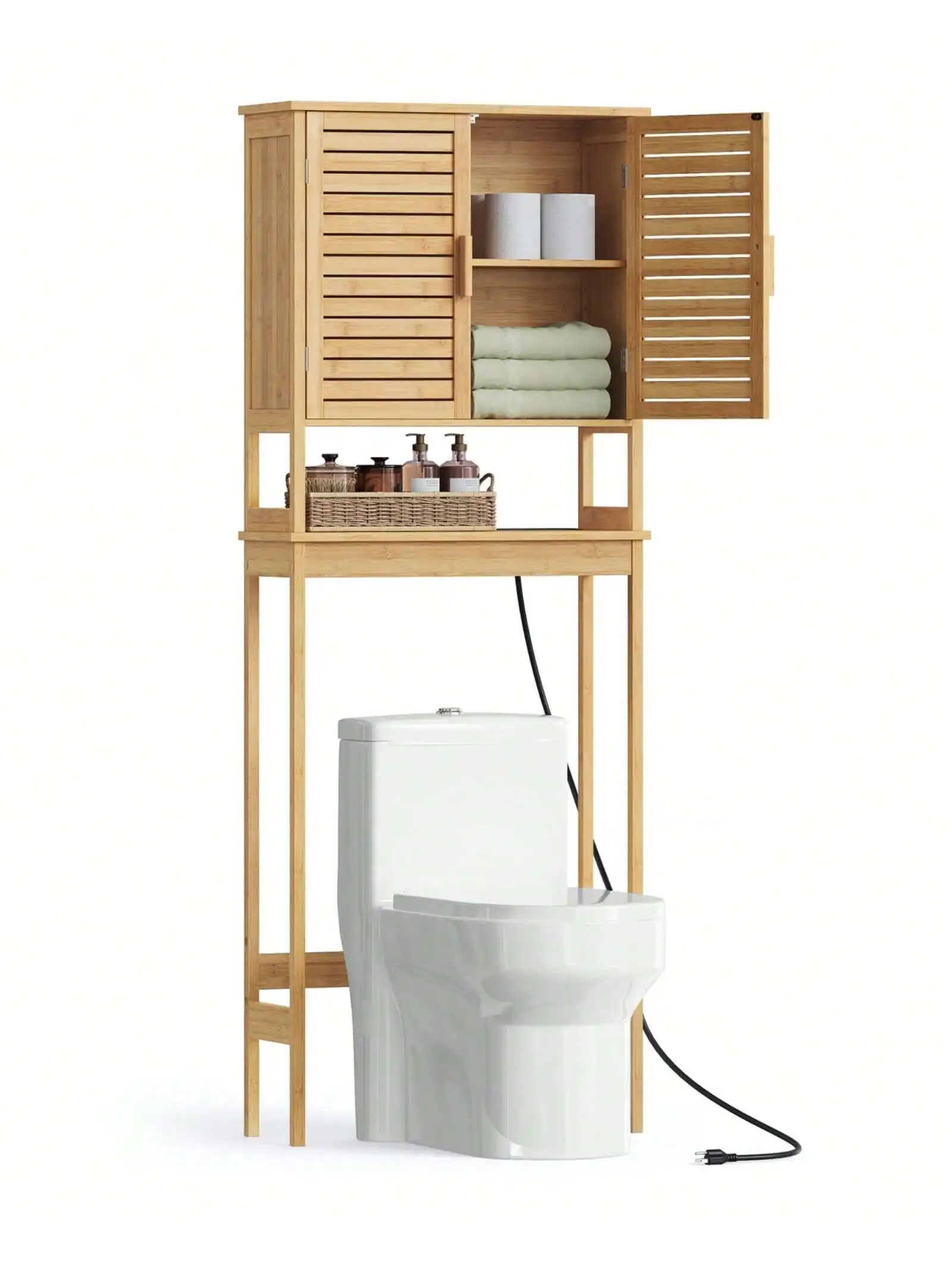 

SONGMICS Over The Toilet Storage Cabinet With Charging Station, Bathroom Cabinet With Adjustable Inside Shelf And Bottom Stab