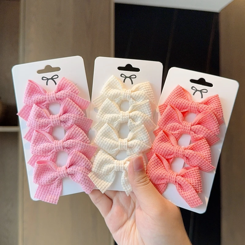 4PCS Soft Cotton Bow Hairpin Girl Sweet Plaid Design Hairpin Color Block Delicate Hairgripe Barrettes Kawaii Child Accessories