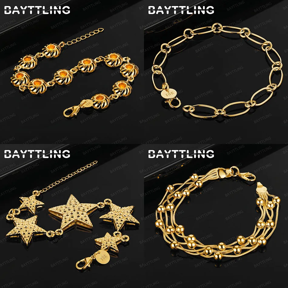 

Fashion 925 Sterling Silver 18K Gold Delicate Star Beaded Bracelet Women's Gift Jewelry Accessories Wedding