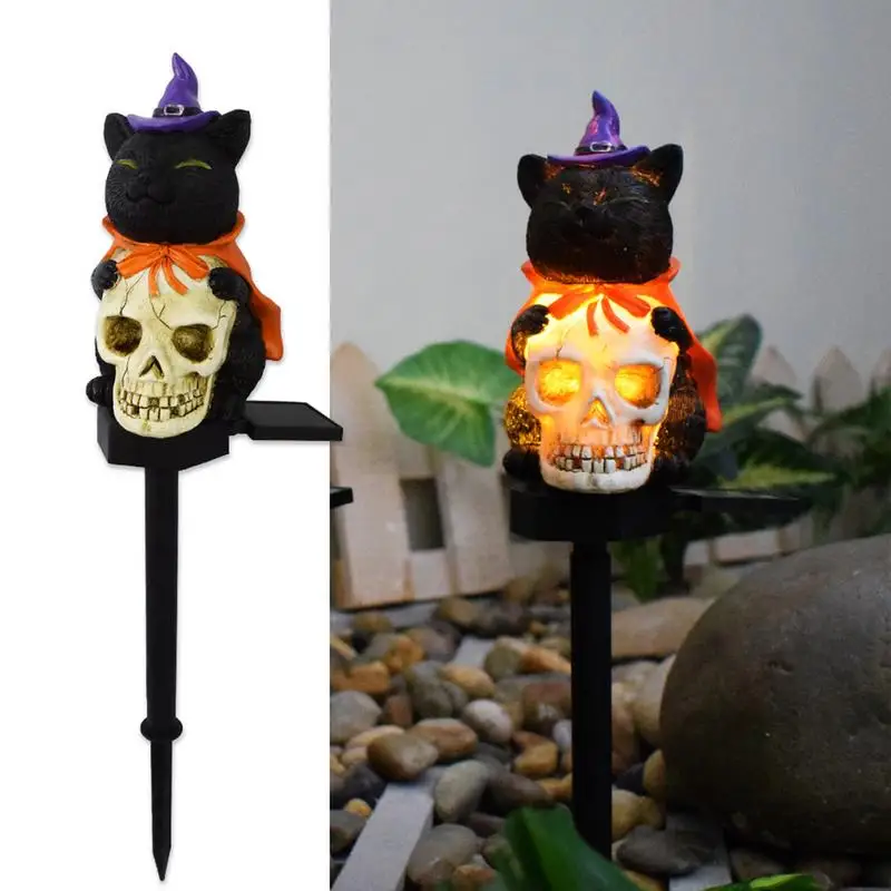 Lumière solaire étanche de pieu d'Halloween, lumière de pieu de crâne d'atoway, décoration de chat noir, éclairage de paysage, 62
