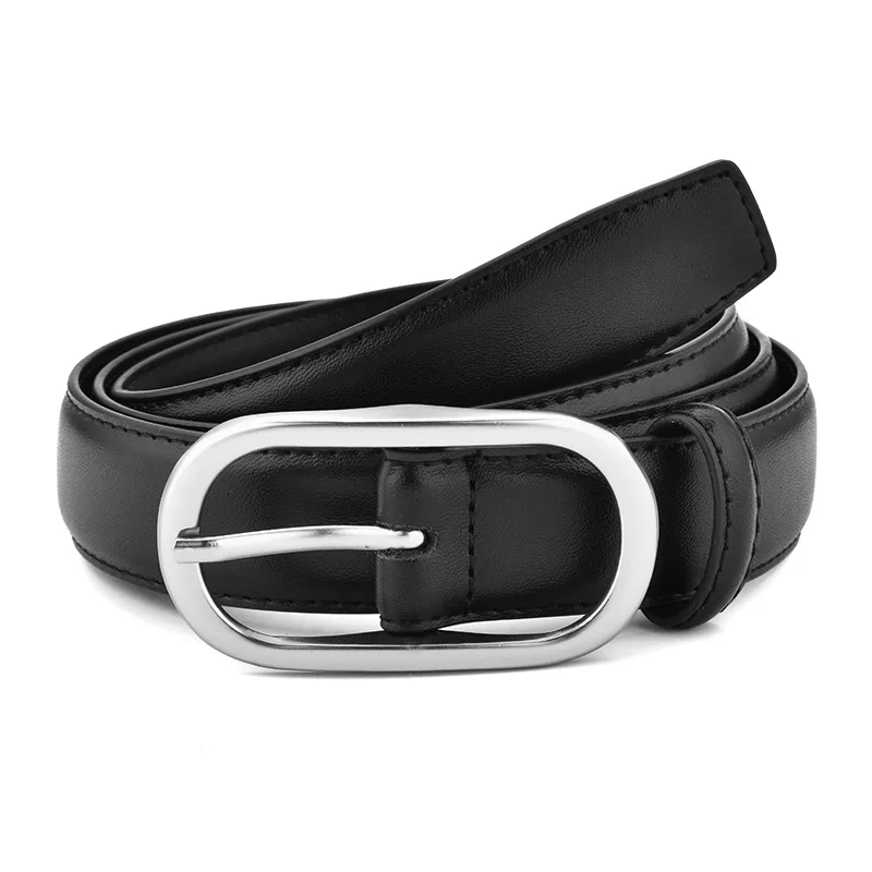 Luxury Cowhide  Product Genuine Leather Belt Retro Hong Kong Style Japanese Style Needle Buckle Simple Women's Black Jeans Belt