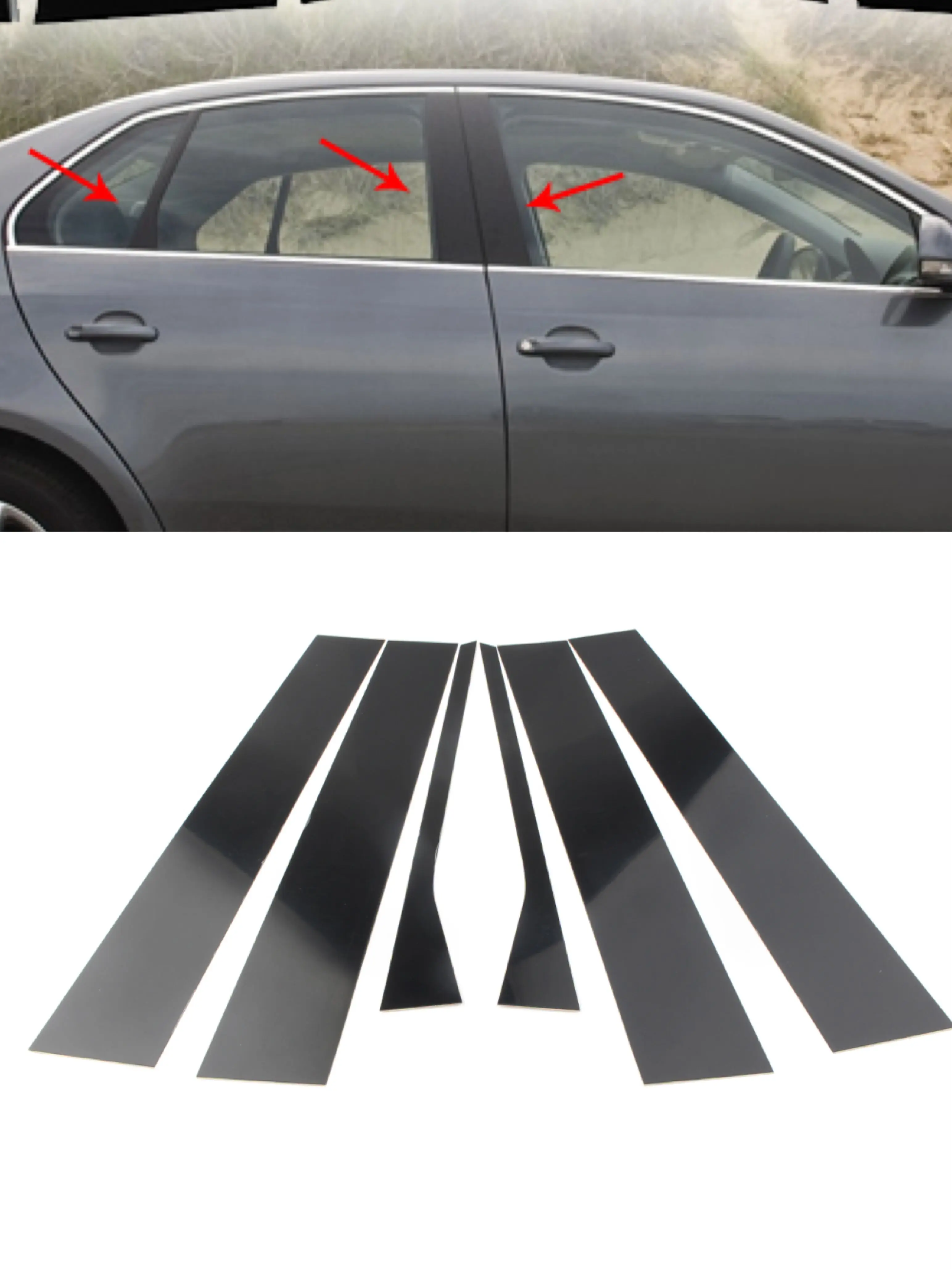 

Car Door Window Pillar Posts Trim For VW Jetta MK5 Sedan 2006 2007 2008 2009 2010 Cover Sticker Glossy Black Exterior Parts 6Pcs