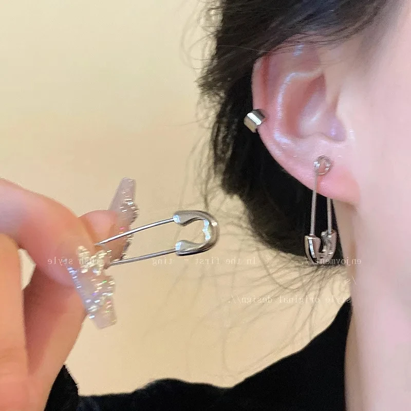 Vintage Goth Silver Color Pin Earrings for Women Egirl Trendy Party Hollow Heart Earrings Fashion Jewelry Accessories for Gift