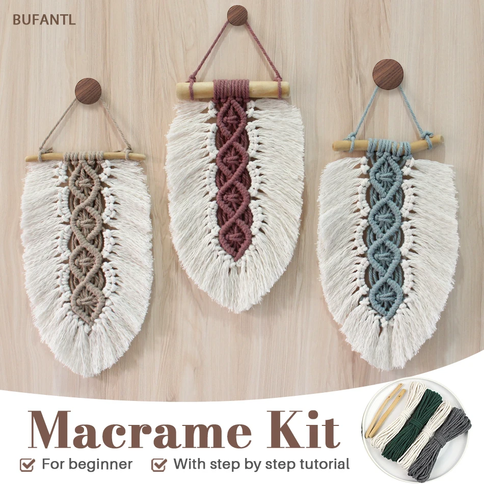 1 set leaf tapestry macrame kit with tutorial for beginner, decorative tapestry of leaf elements,home decor