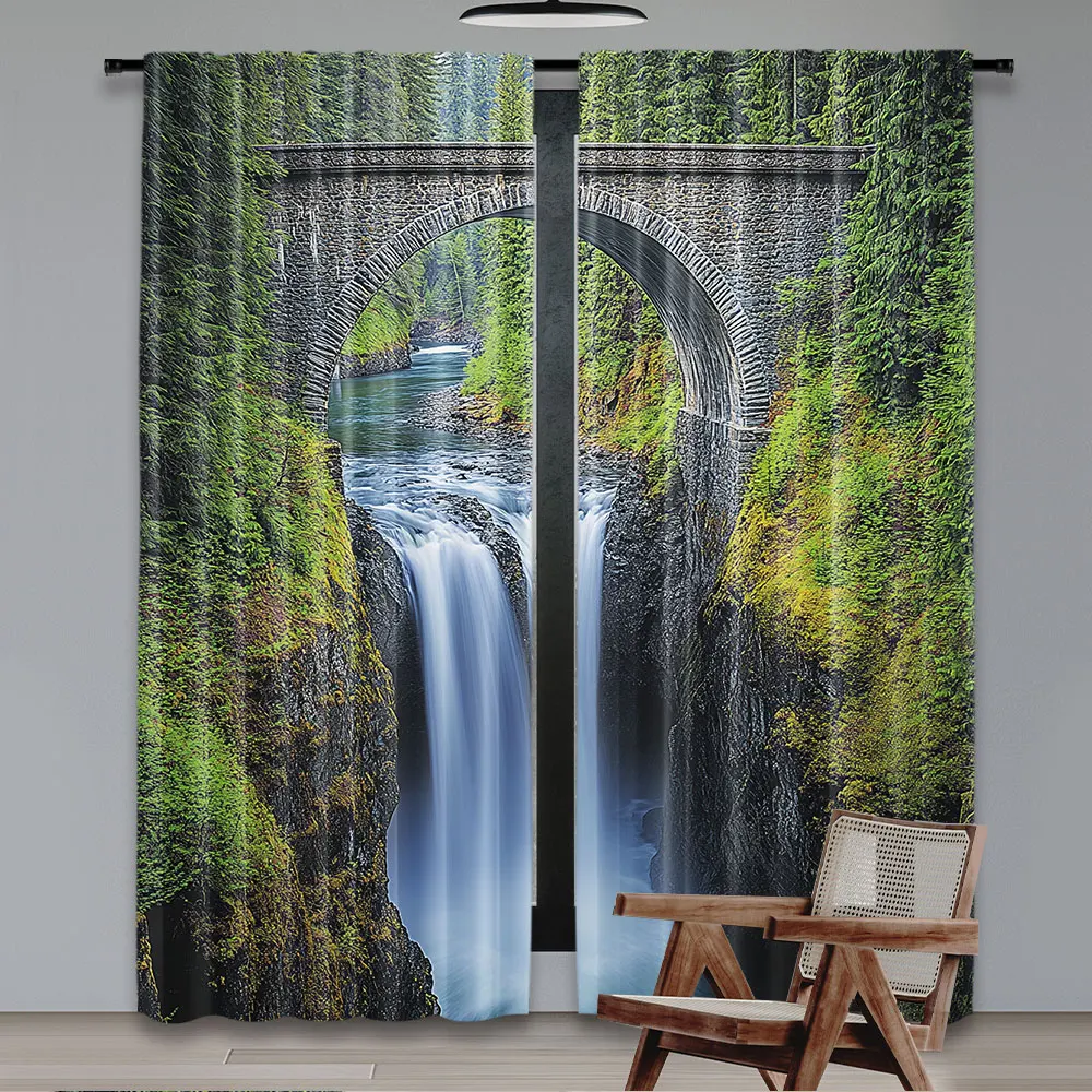 2Pcs Mt Rainier Curtain Scenery Photo Christine Falls In Mount Rainier National Park America Picturesque For Bedroom Living Room