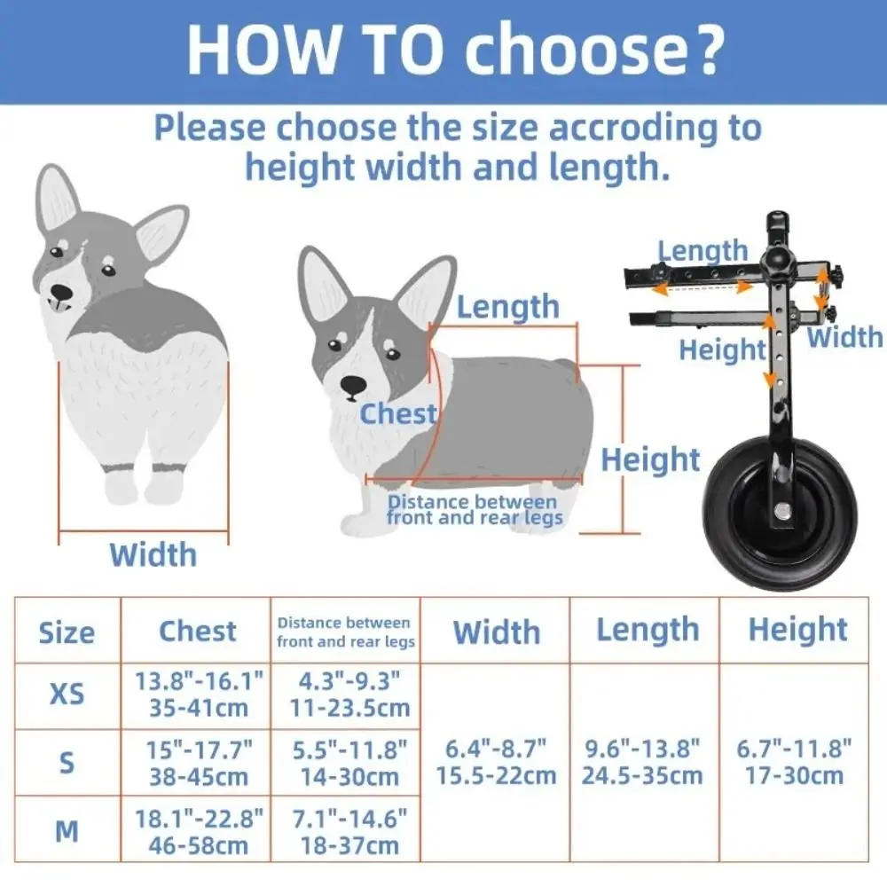 Adjustable Pet Walk Booster Walking Wheels Light Pet Hind Legs Bracket Blue Durable Dog Wheelchair Cart Disability Dog