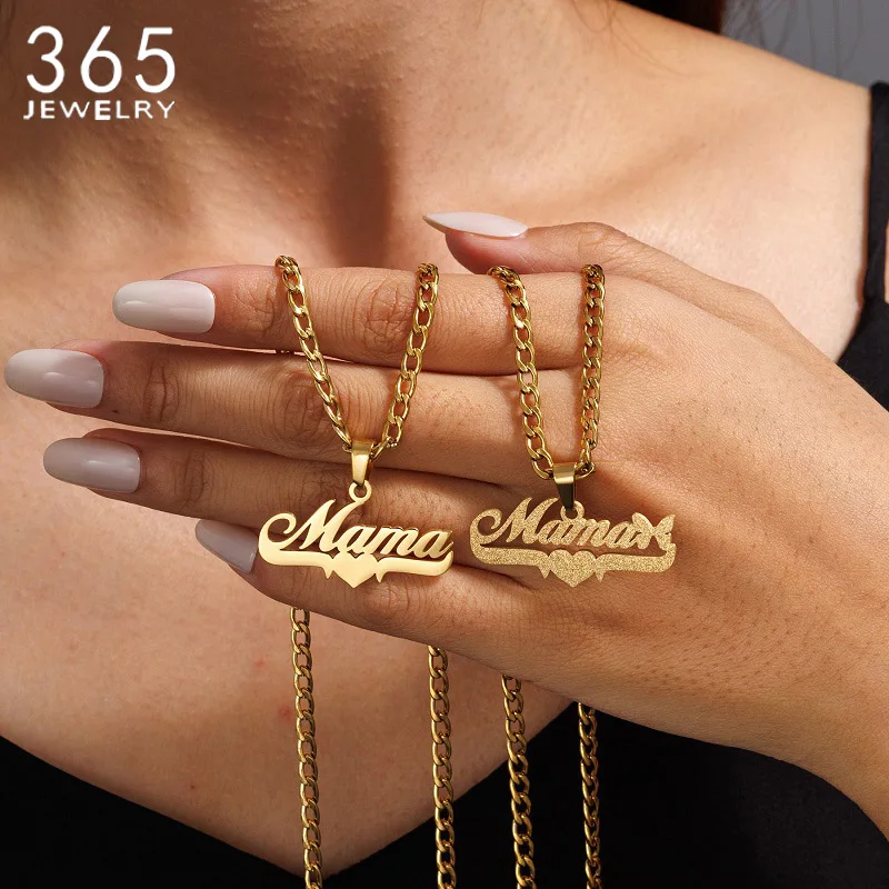 Collar con colgante de corazón con nombre personalizado 365, cadena cubana de acero inoxidable, placa con nombre para mujer, regalos de cumpleaños y del Día de la Madre