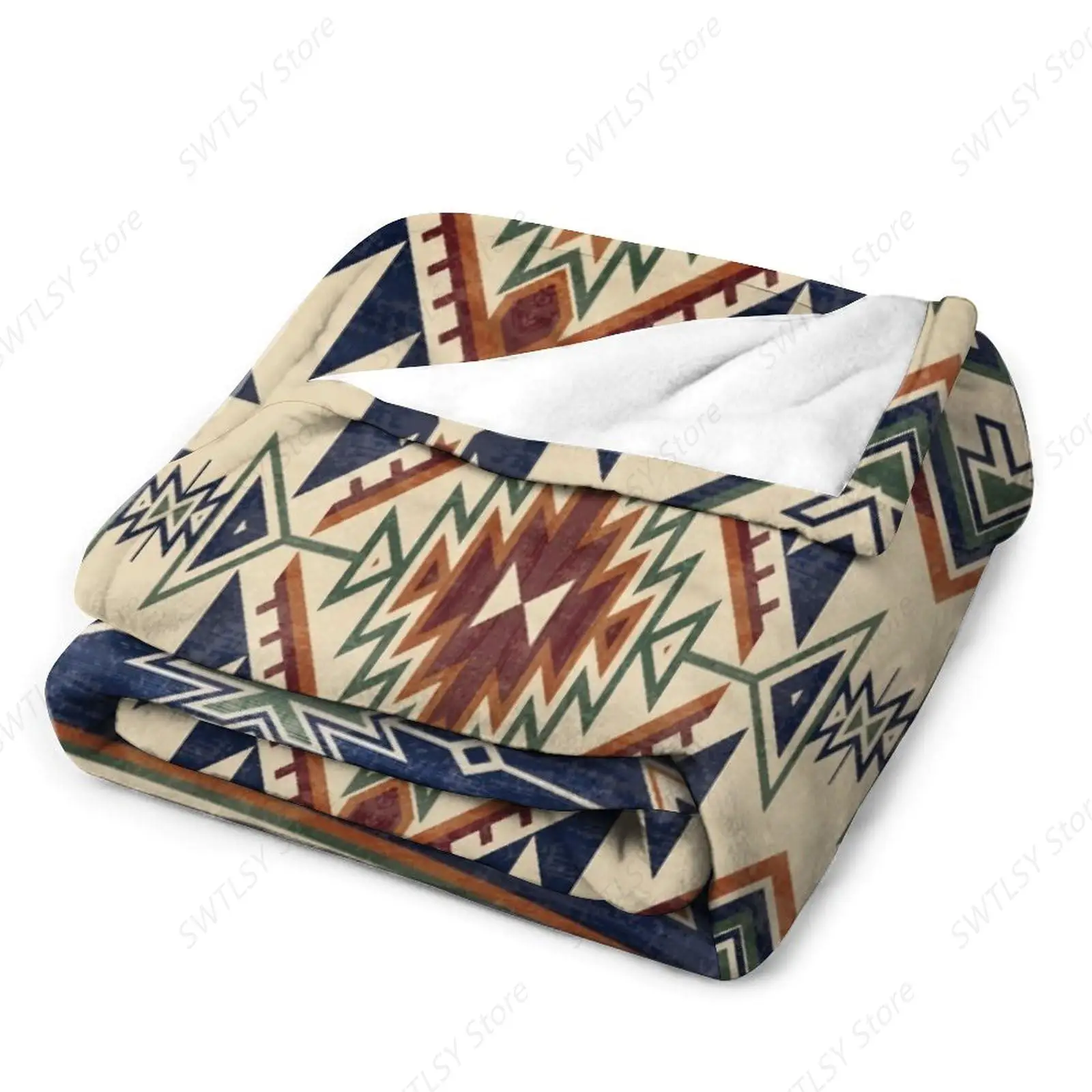 Native Throw Blanket, Southwest Tribal Aztec Pattern Vintage Abstract Ethnic Geometric Print Couch Sofa Bed Plush Throw Blanket