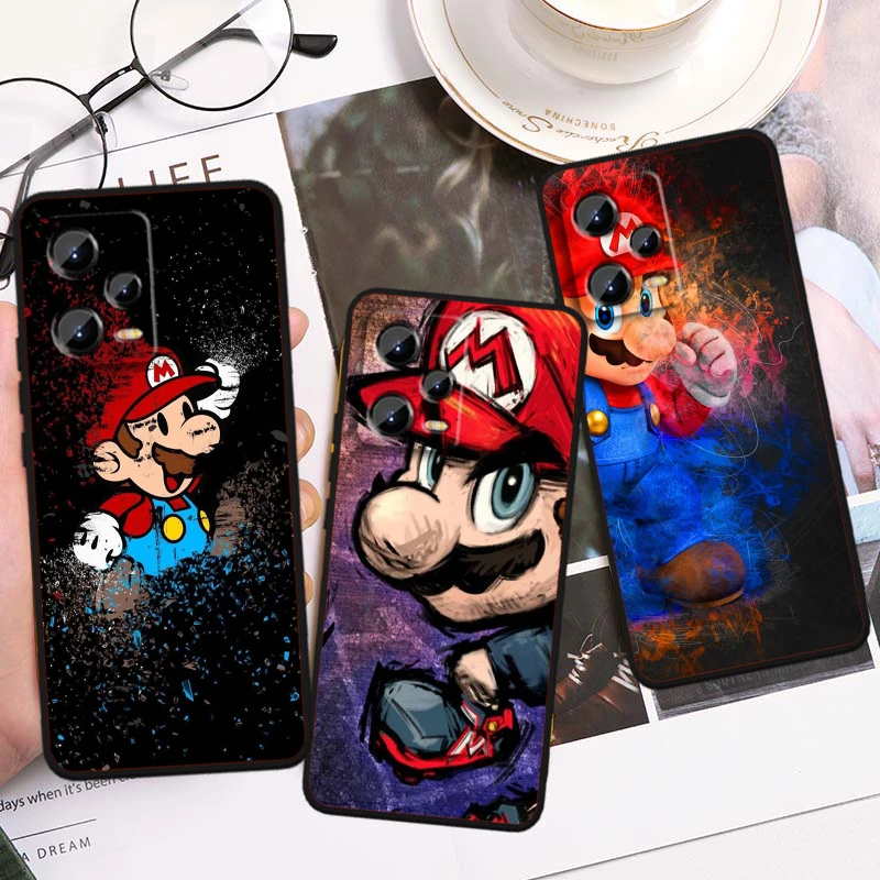 Anime Super M-Mario Cute Art For Xiaomi Redmi Note 13 12R 12 12S Turbo 11 11T 11S 10 10S Pro Plus 5G Black Funda Phone Case