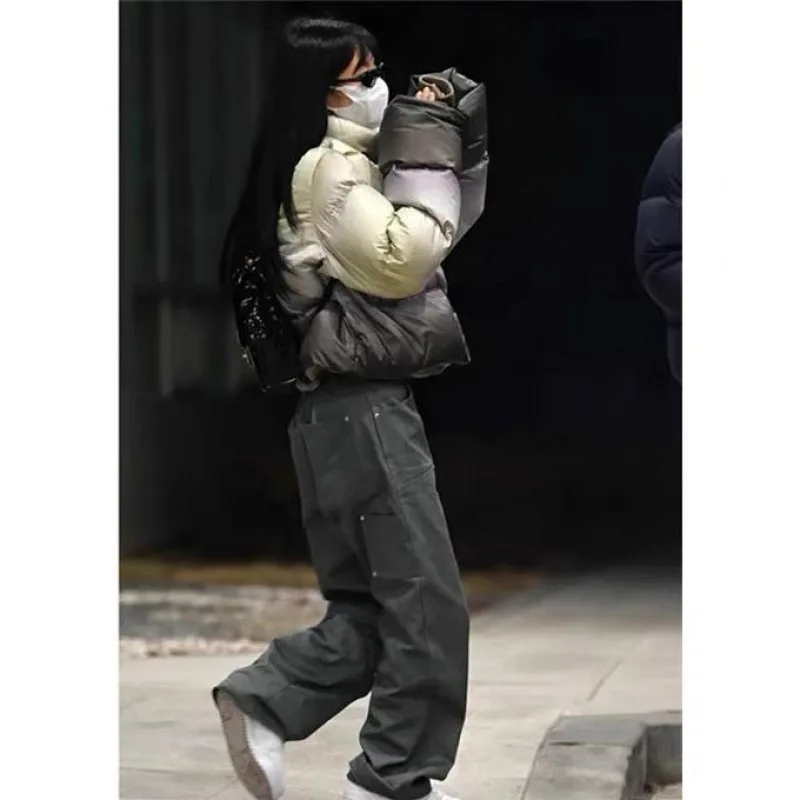 

Модная свободная утепленная куртка с воротником-стойкой, градиентным цветом, для повседневной носки, с длинными рукавами, в женственном стиле