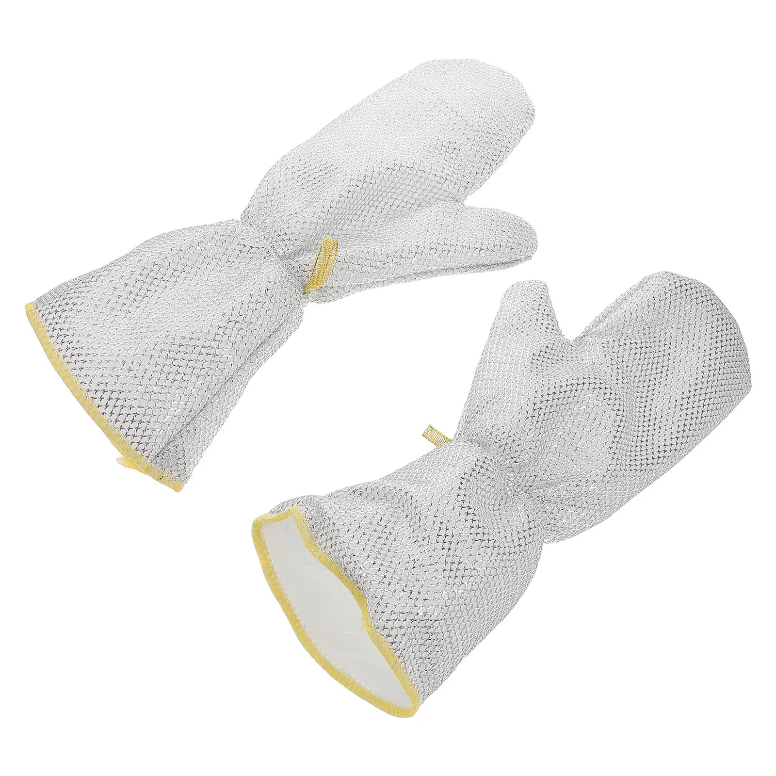 2Pcs Silver Wire Dishwashing Mitts Heat Insulating Waterproof Oil Resistant Non Slip Wire Scrubbing Gloves Household Cleaning