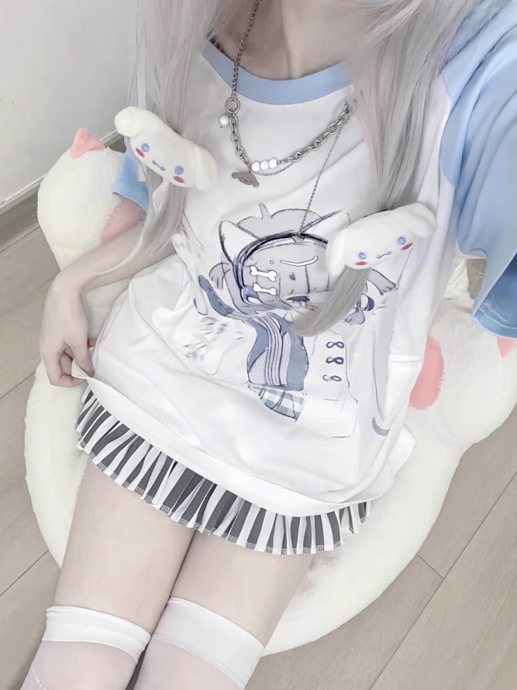 Cseta de Manga Corta para Mujer, Estilo Veraniego, Nueva, Subcultura Japonesa, Bloques de Color, Estilo Dulce, Estampado I...