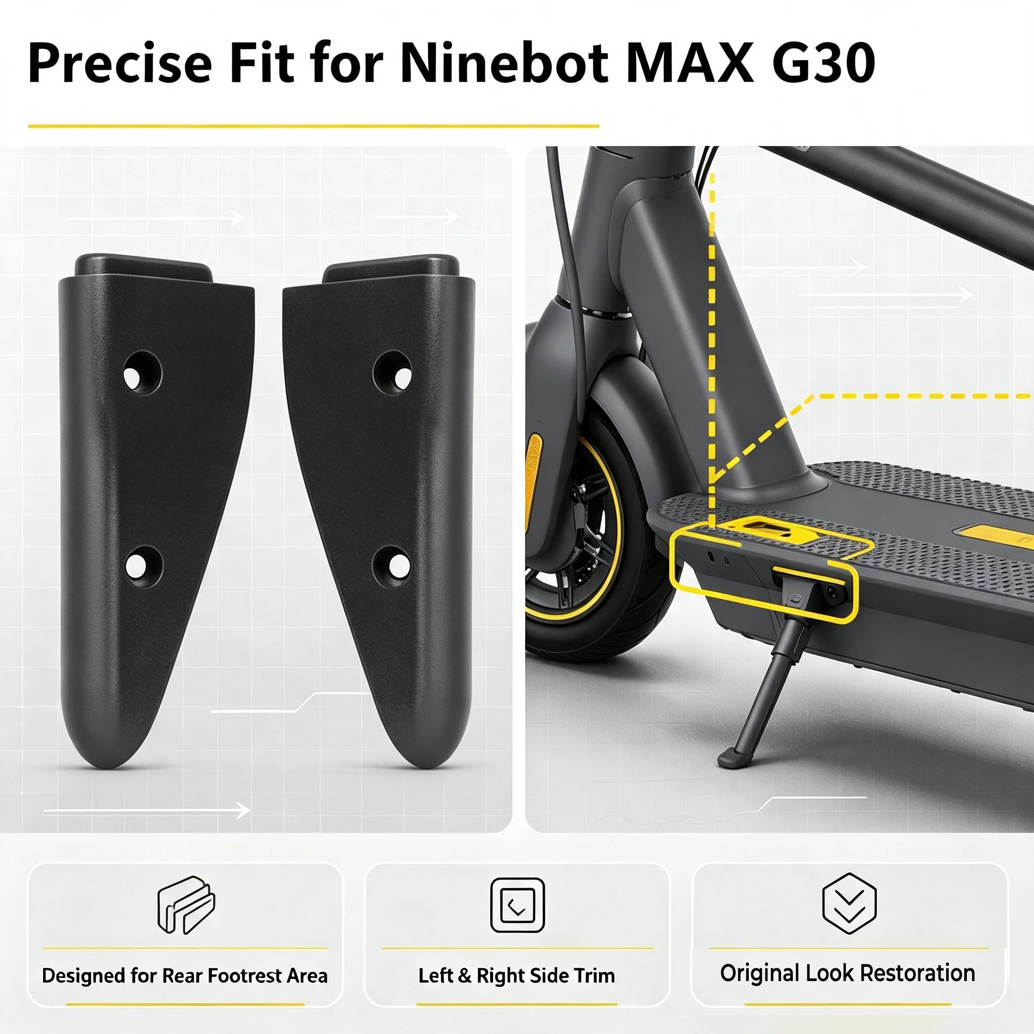 Rear Footrest Decorative Trim For Ninebot MAX G30/D Scooter Left & Right Replacement Side Cover Matte Black Plastic Parts 1 Pair