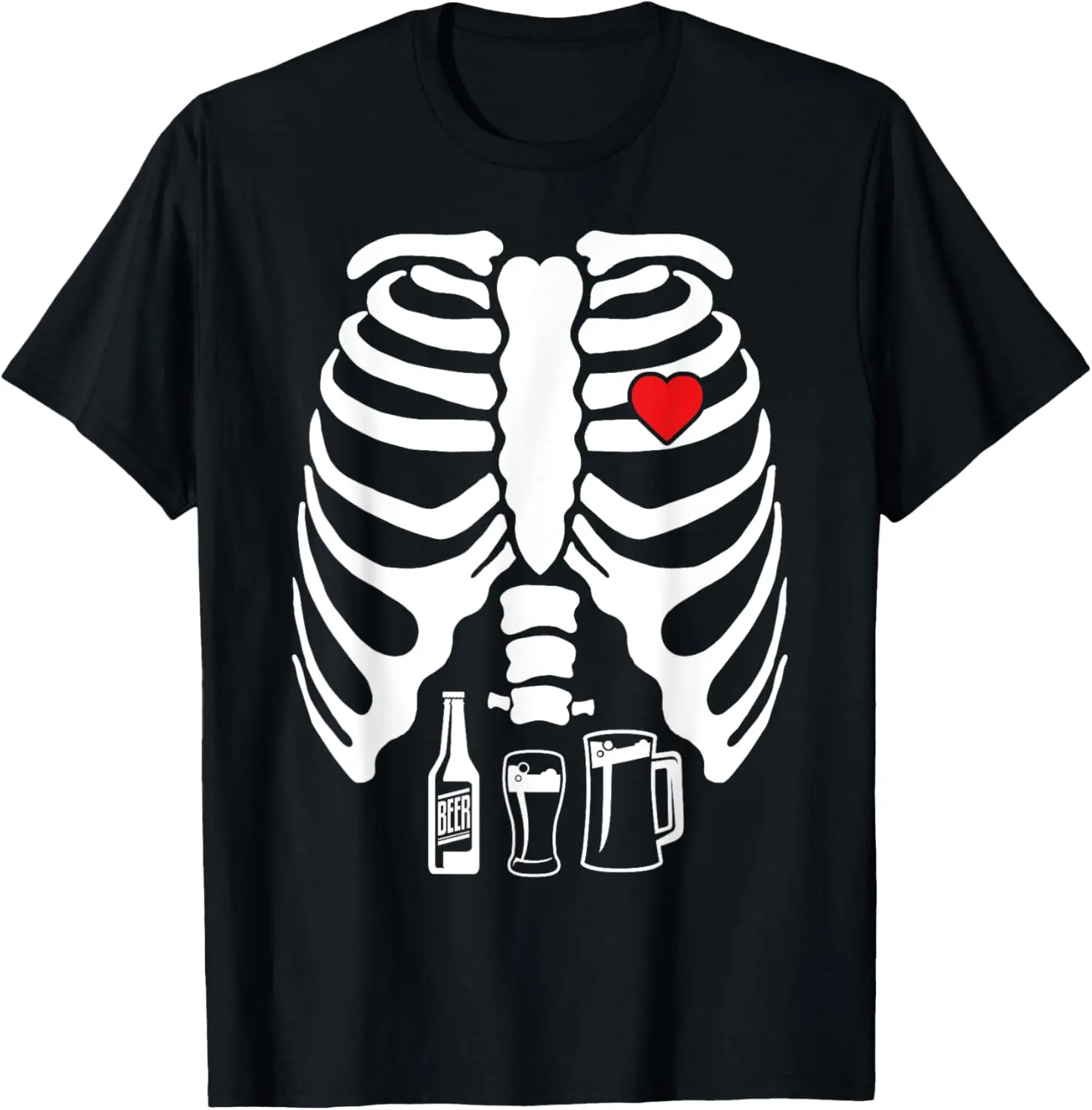 Skeleton Pregnancy Belly Of Beer X-Ray Halloween T-Shirt Rib T-Shirt,Leisure and comfortable