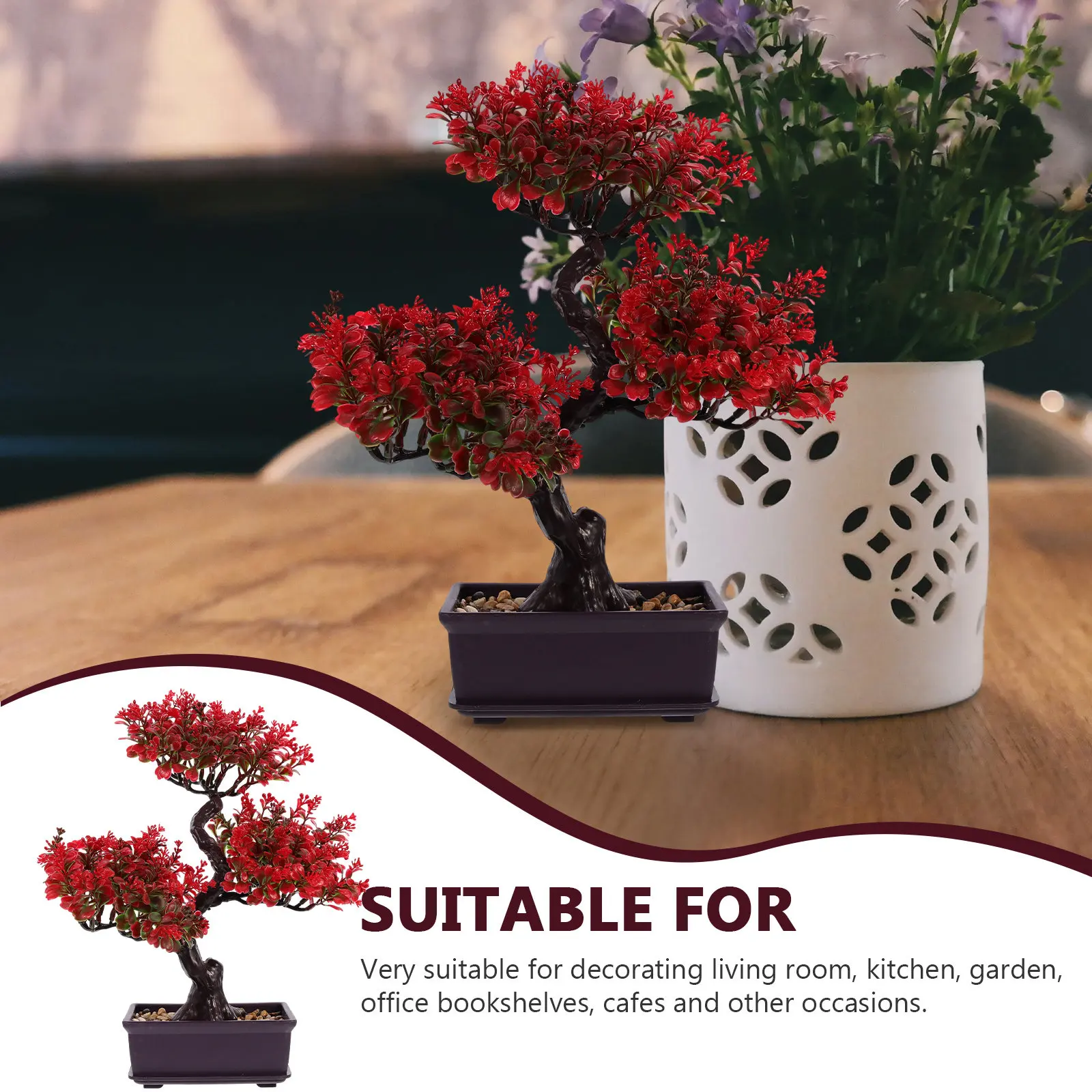 

Artificial Bonsai Plastic Simulation Potted Plants Faux Green Plant Decor for Home Garden Office Bookshelf Desktop Ornament