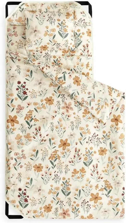 

Коврик для сна в детской кроватке с подушкой и одеялом, эластичными угловыми ремнями, с цветочным принтом для детского сада, яслей, дошкольных учреждений