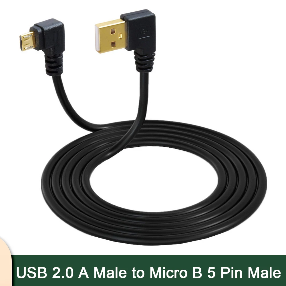 Gold Plated USB 2.0 a Male Left Angle to Micro B 5 Pin Male Plug Data Cable Adapter 15cm/50cm/1m - Right & Left Angle Options