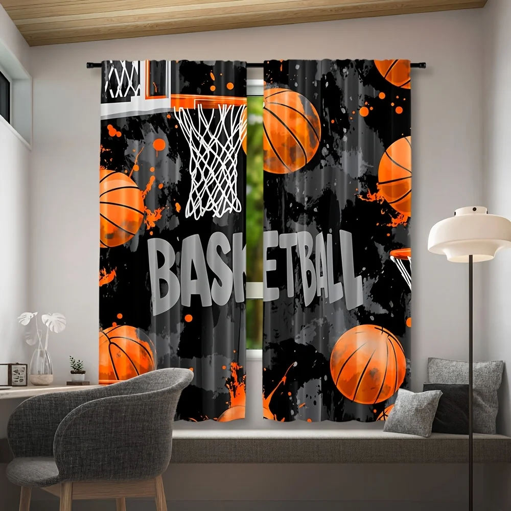 Athletic Basketball Curtain Black Sports Decor Window Panel Man Cave Gym Room Wall Art Gift for Game Enthusiasts