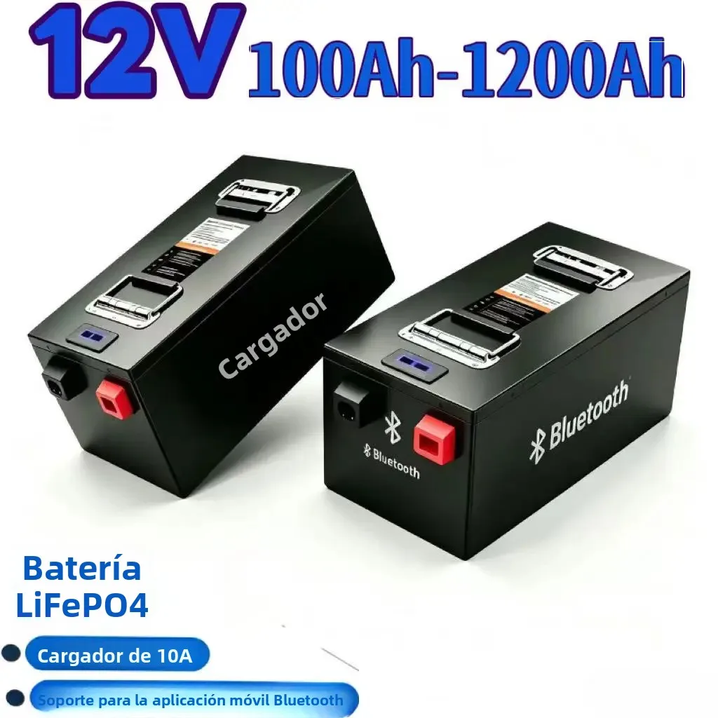 LiFePO4 12V alta capacidad 100Ah-1000Ah, equipada con sistema BMS inteligente y conexión Bluetooth. Batería recargable de descar