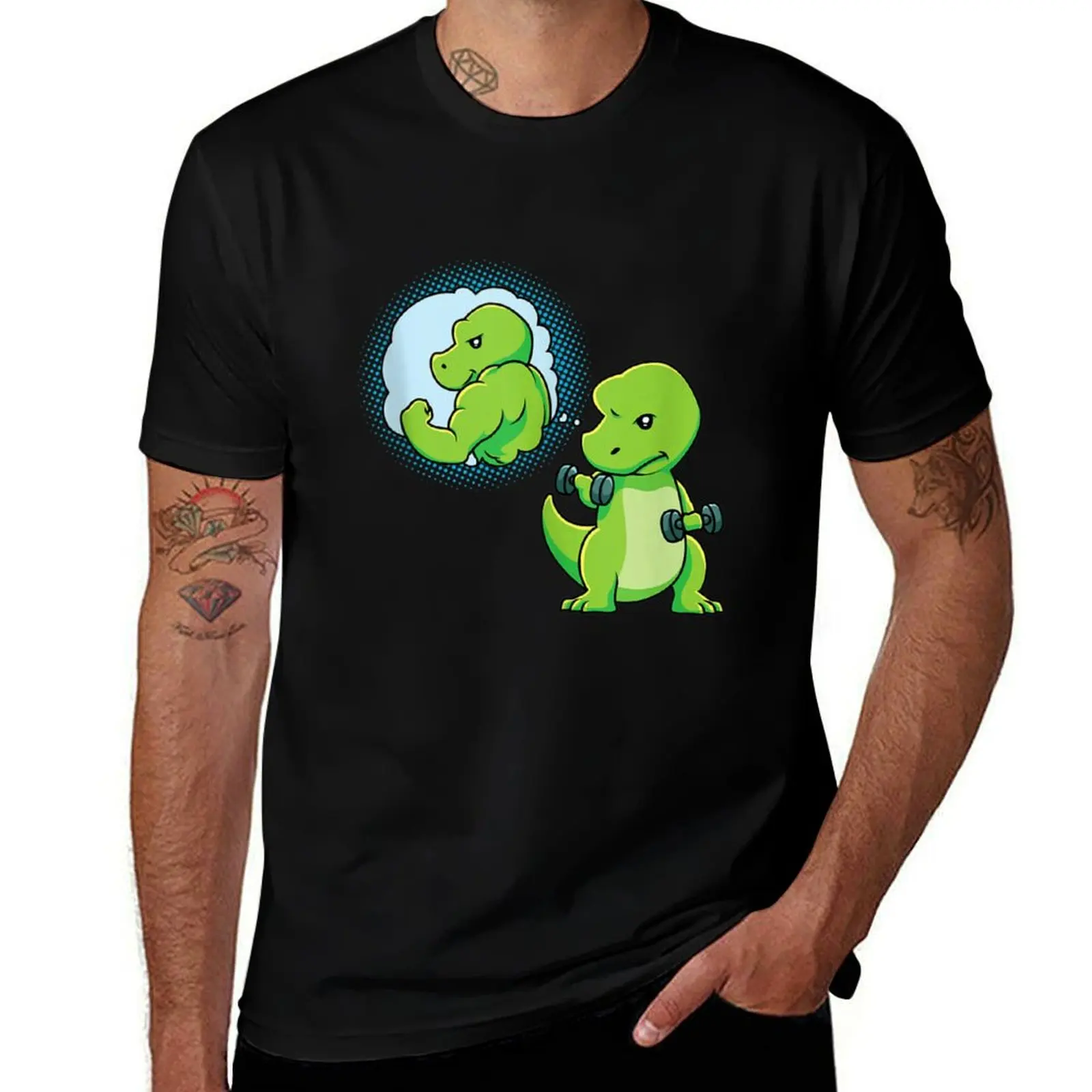 Dinosaur Weight Lifting Dumbbells Fitness Goals Gym Workout deadlift dinosaur Funny T-Shirt