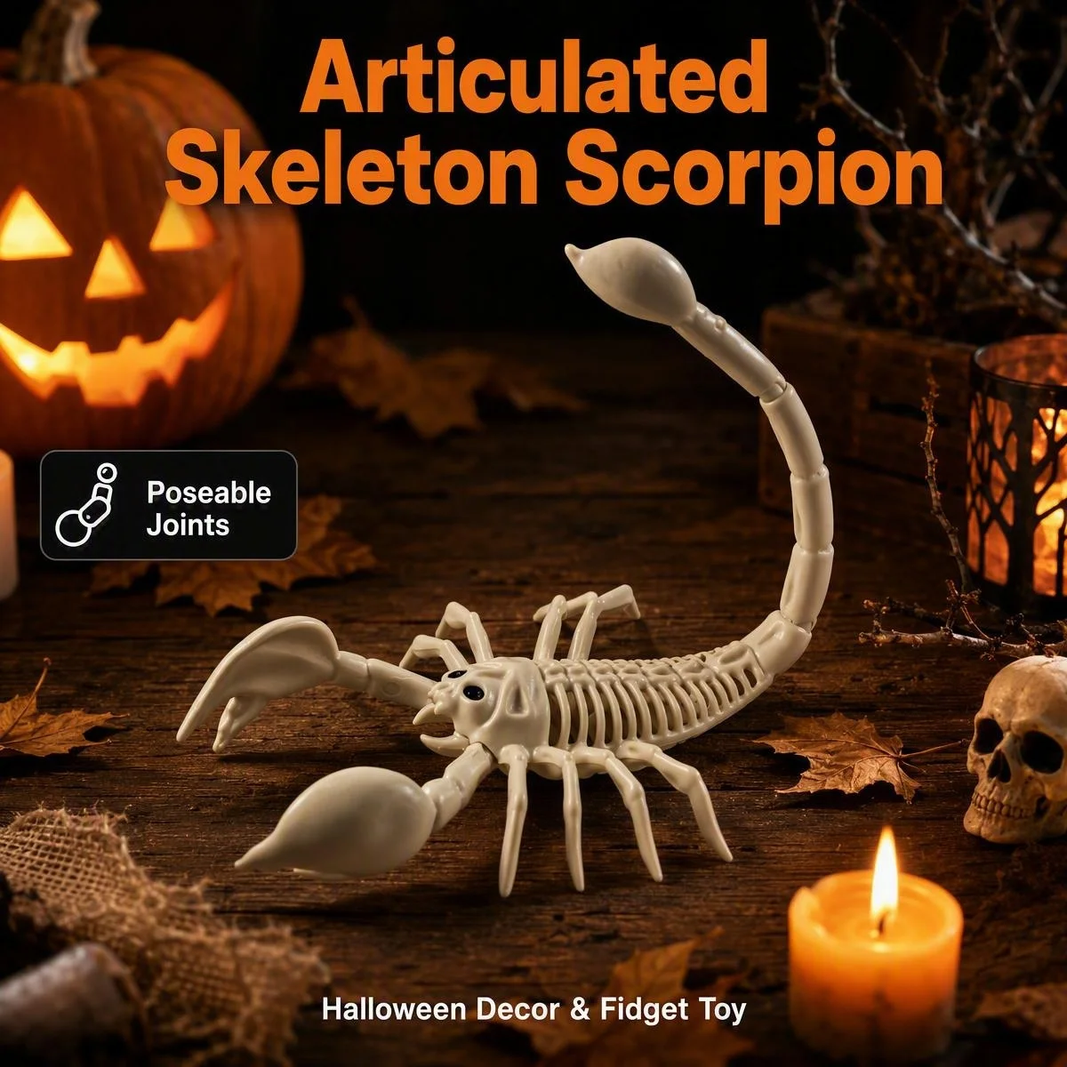 32cm Scorpion Skeleton Model, Bendable Tail, Halloween Decor, Gothic‑Style Desktop Ornament