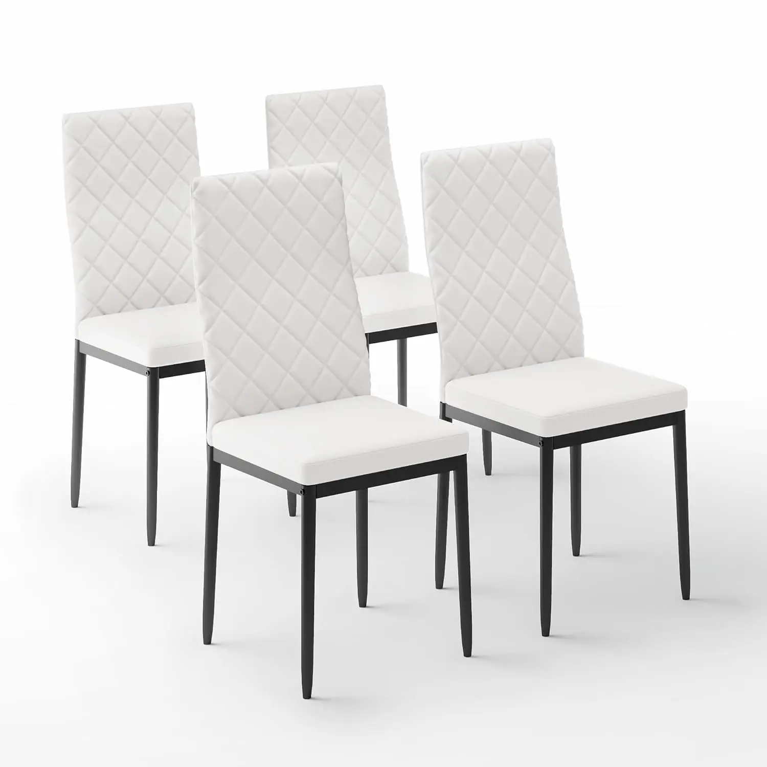 

Modern PU Leather Dining Chairs 4 Curved Back Space-Saving Thick Cushion Kitchen Dining Room Apartment White Customized