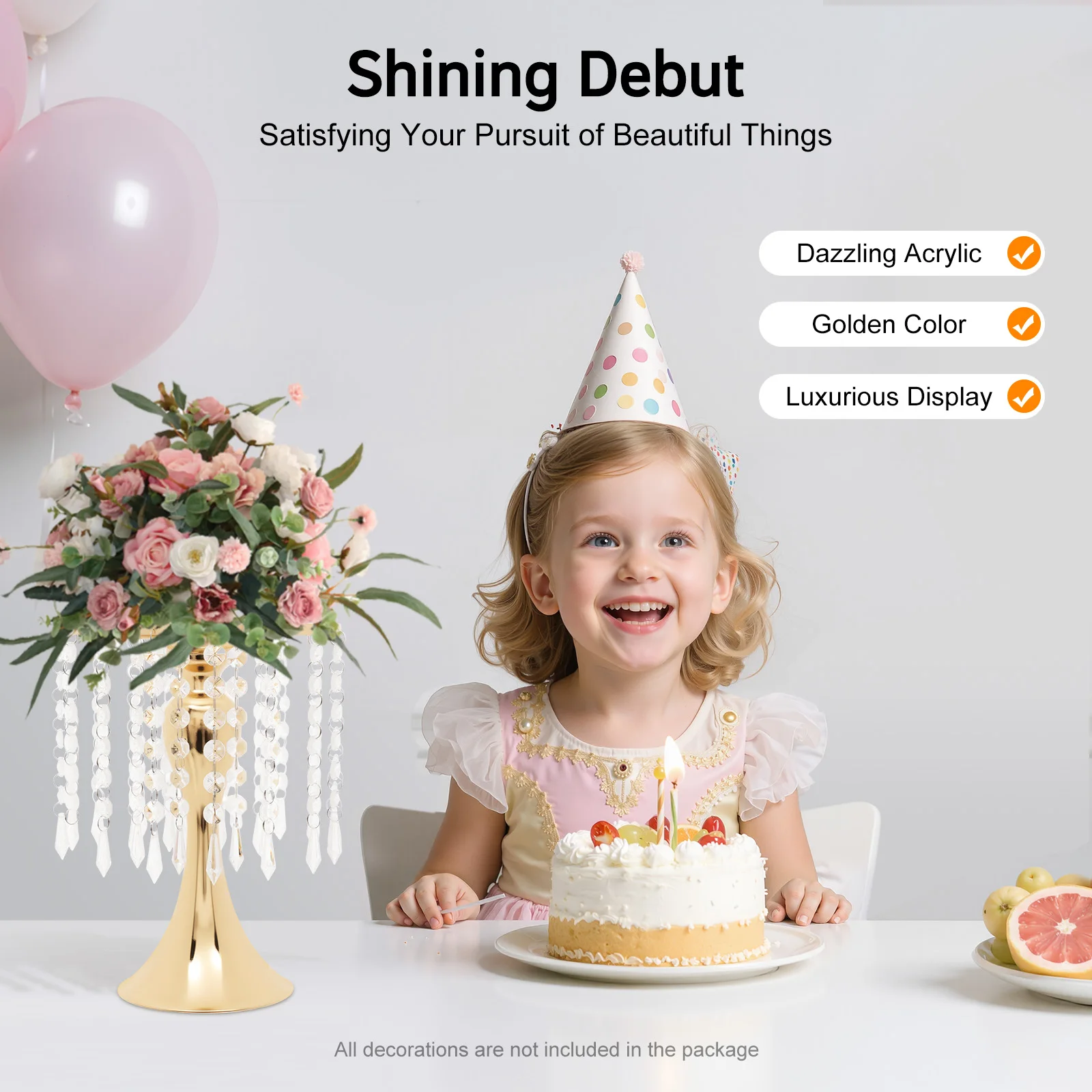 

Современная золотая подставка для цветов из 10 предметов, набор из железа и акрила, процесс гальваники, высота 10,23 дюйма, диаметр верхней части 7,87 дюйма