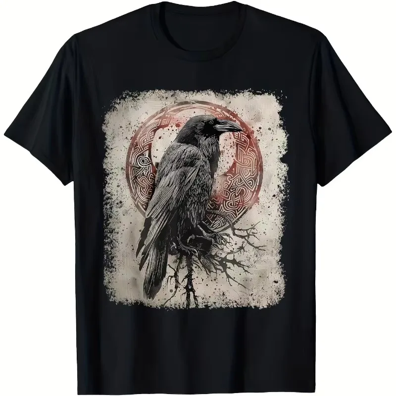 2026 New Gothic Vintage Raven Crow Graphic T-shirt Men Women Cotton Loose Fit Daily Short Sleeve Tees Tops